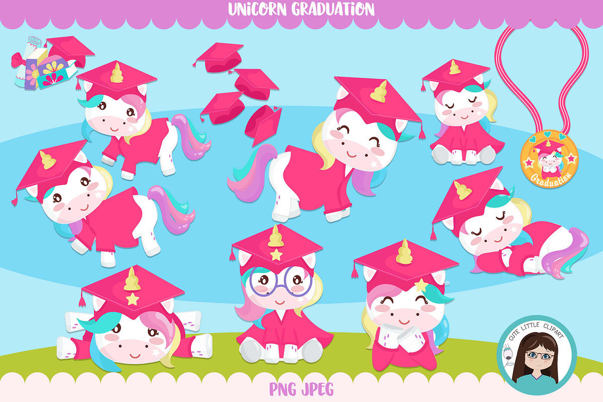 Unicorn Graduation clipart, an Education Illustration by Cute Little Workshop