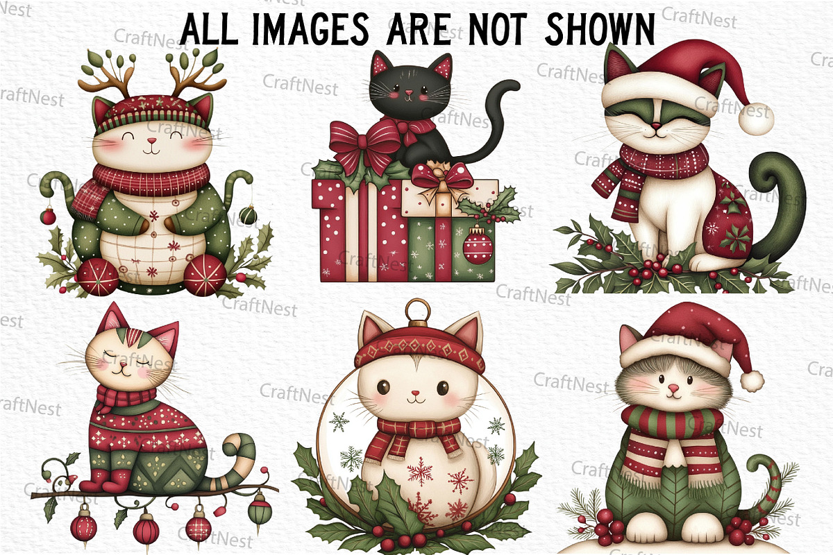 Quirky Christmas Cat Clipart, an Illustration by Craft Nest (Photo 5 of 6)