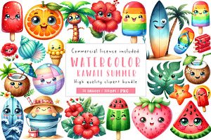 Kawaii Summer Beach Clipart Bundle, an Illustration by CreationArt