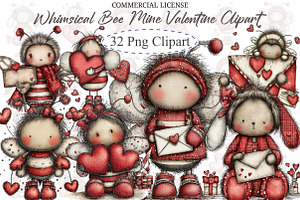 Whimsical Bee Mine Valentine Clipart, an Illustration by designcity5