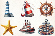 Watercolor Nautical Summer Clipart, a Graphic by Libby Wishes (Thumbnail 2 of 5)
