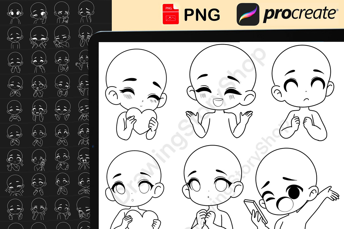 50Chibi Emote Bases Stamps Procreate, a Brush Add-On by DrawingStoryShop (Photo 5 of 6)