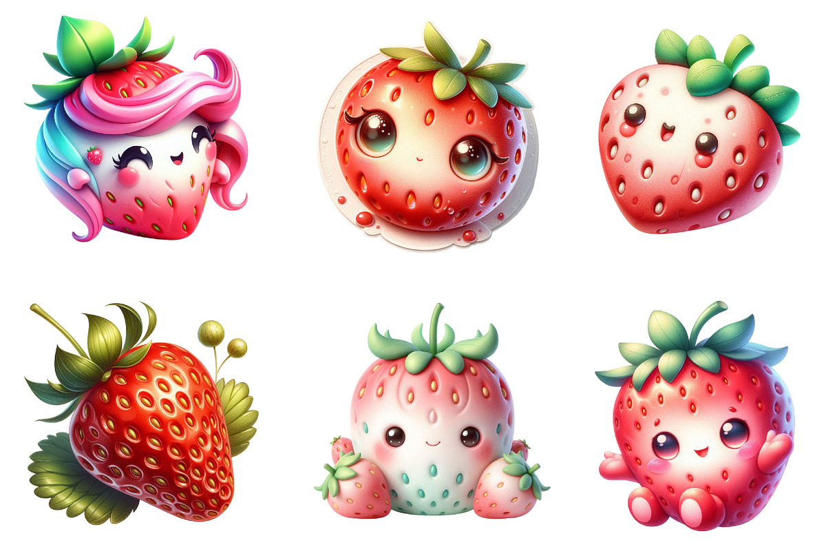 Cute Strawberry PNG Clipart Bundle, a Graphic by CitraGraphics (Photo 3 of 4)