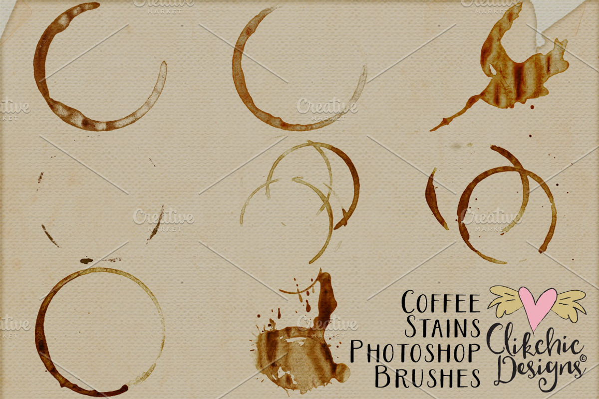 Coffee Stains Photoshop Brushes, a Brush Add-On by Clikchic Designs (Photo 2 of 2)