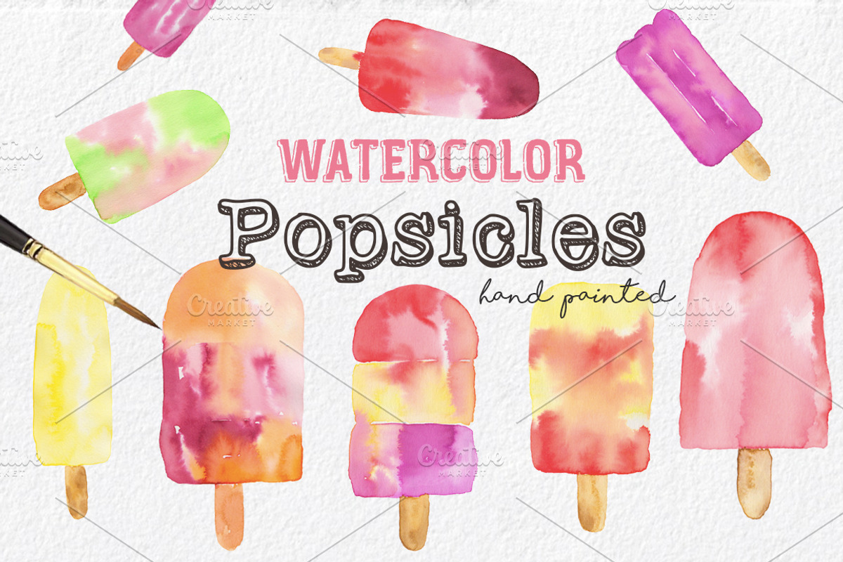 Summer Popsicles & Pattern Clip Art, a Food Illustration by MaraquelaStudio (Photo 1 of 5)