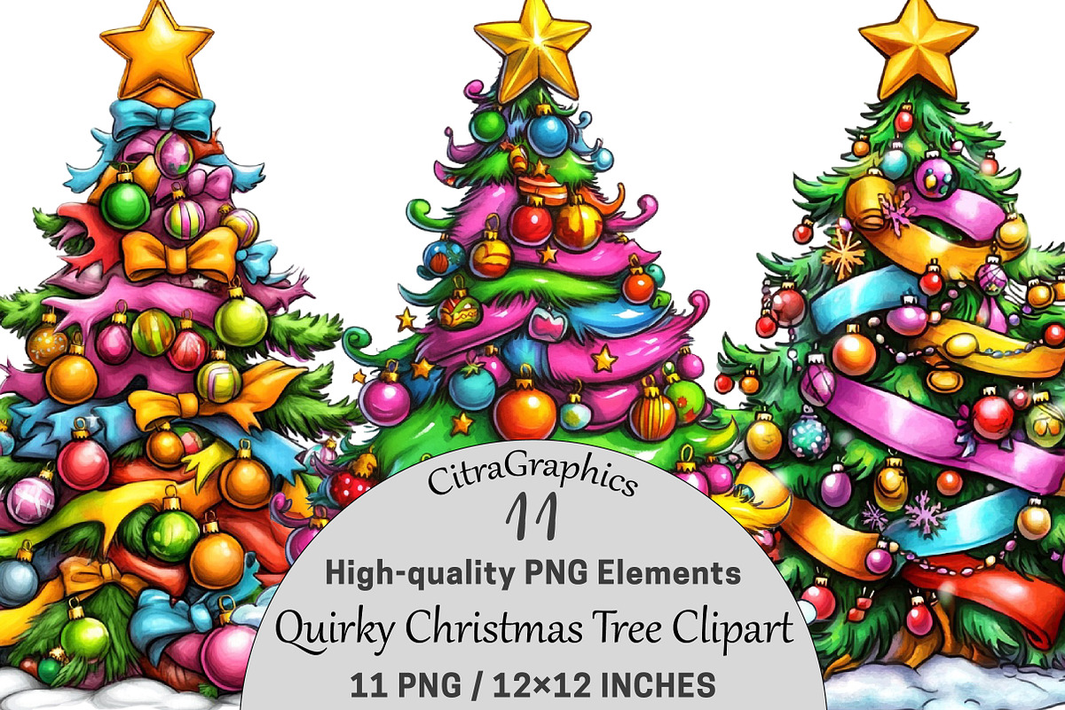Quirky Christmas Tree Clipart, a Seasonal Illustration by CitraGraphics (Photo 1 of 4)