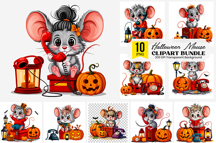 Fluffy Mouse PNG Clipart Bundle