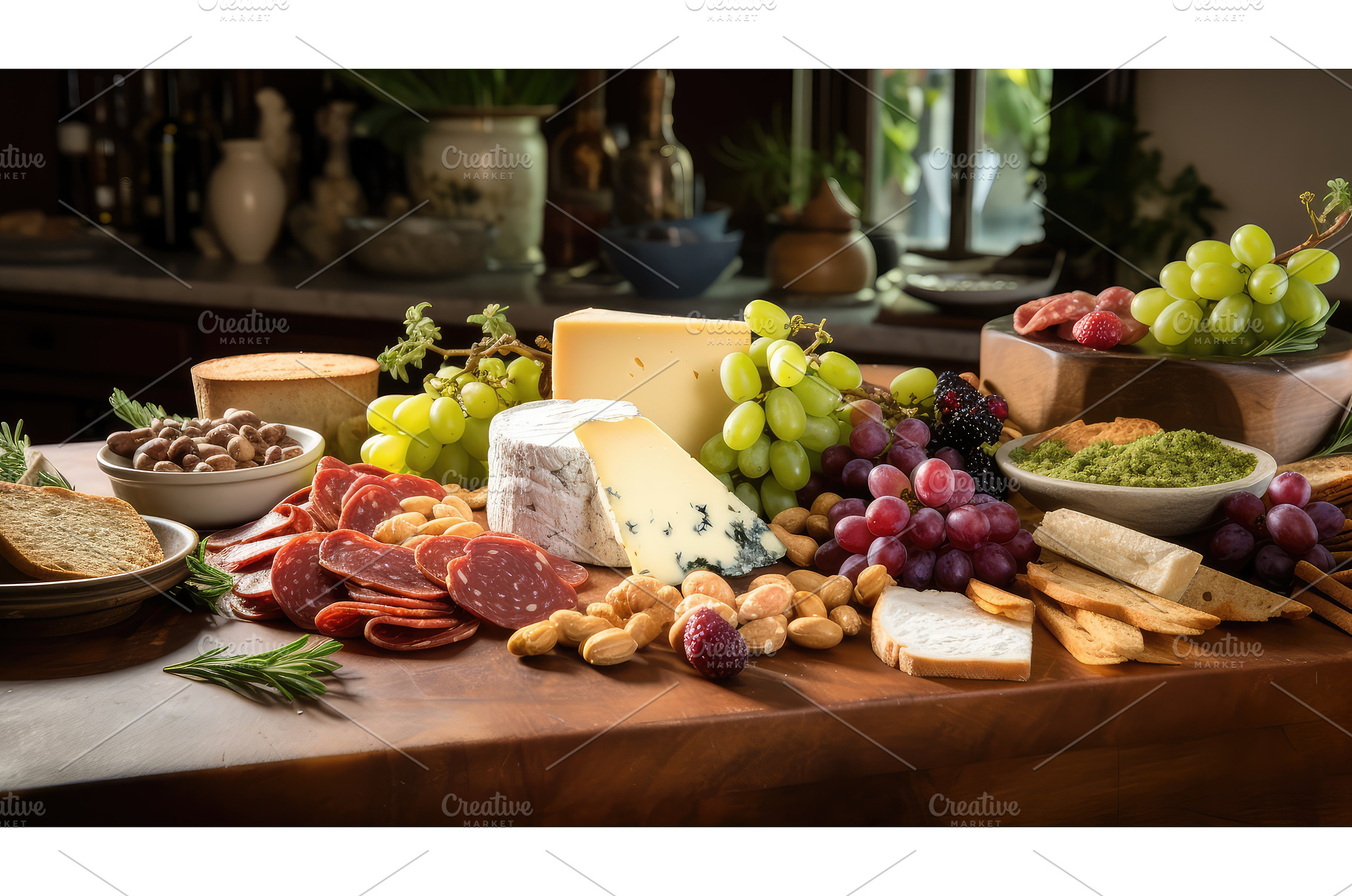 grapes food on kitchen counter ai, a Food & Drink Photo by pikepicture