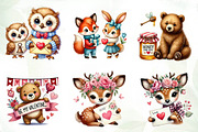 Valentine Woodland Animal Clipart, an Illustration by CreationArt (Thumbnail 2 of 5)