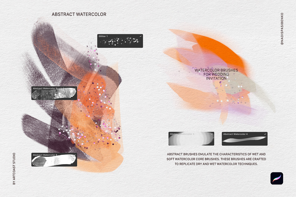 Procreate Abstract Watercolor Tools, a Brush Add-On by Spasibenko Art (Photo 6 of 8)