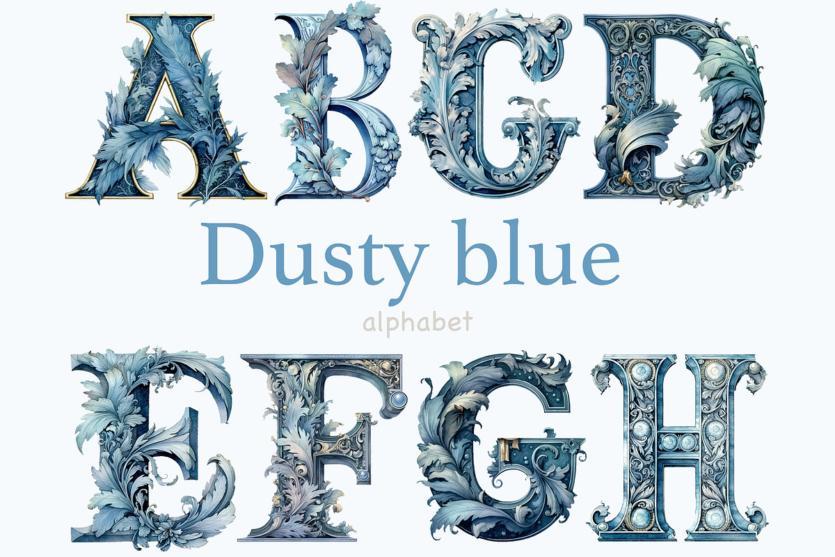 Blue Flowers Alphabet Clipart, a Decorative Illustration by GlamArtZhanna (Photo 1 of 5)