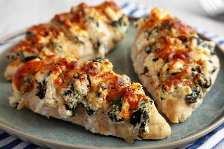 Homemade Hasselback Chicken on a Plate, side view. Close-up., a Food & Drink Photo by LiudmylaChuhunova