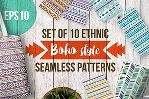 Set Of 10 Boho Seamless Patterns