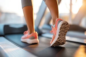Female athlete exercising indoors on treadmill during morning workout session, a Sports & Recreation Photo by AlyaAnd
