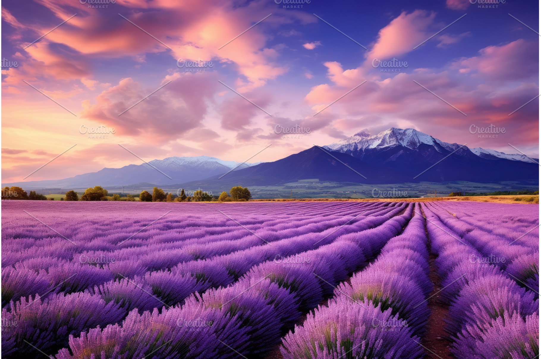 Tranquil Lavender field mountains, a Nature Photo by Ylivdesign