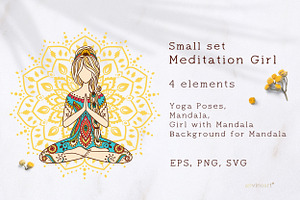 4 Items Meditation Girl. Small Set