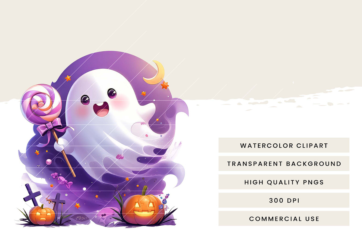 Cute Halloween Ghost Clipart Bundle, a Seasonal Illustration by Design Scotch (Photo 6 of 7)