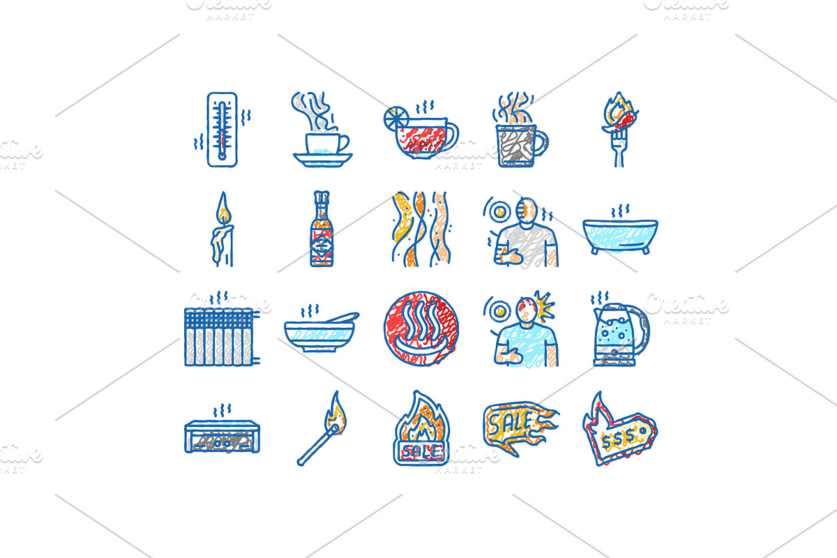 hot fire lable flame tag icons hand, an Object Illustration by pikepicture