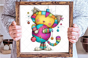 Whimsical Christmas Cat Clipart, an Illustration by SinaCreation (Thumbnail 5 of 6)
