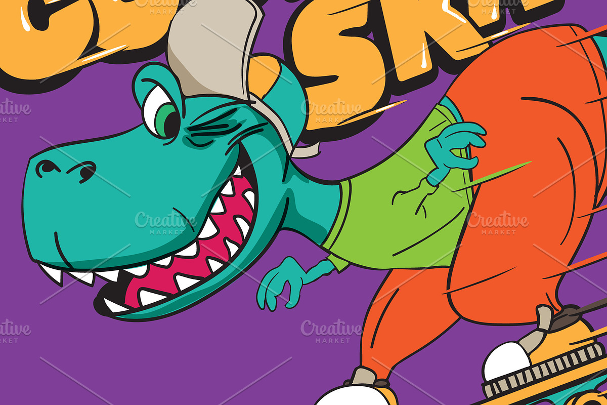 vector cartoon skater dinosaur print, an Animal Illustration by swsctn (Photo 2 of 2)