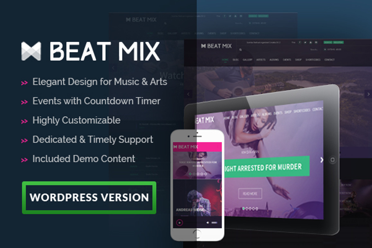 Beatmix Music and Band WordPress, a WordPress Template by kopasoft