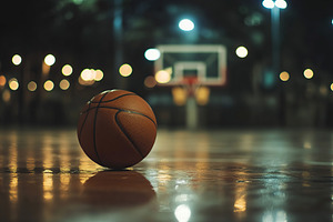 Basketball on wooden court, indoors, a Sports & Recreation Photo by AlyaAnd