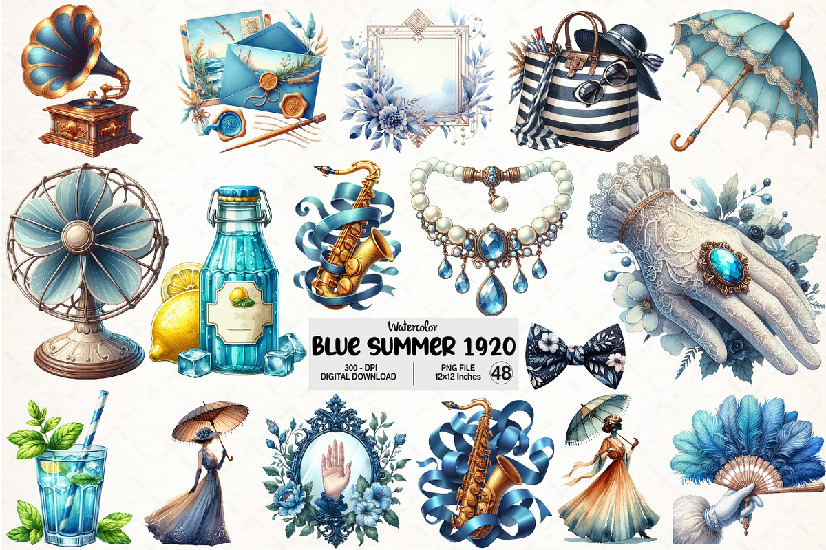 Blue Summer 1920 Clipart, an Illustration by Pixels.Craft (Photo 1 of 7)