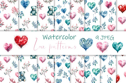 Watercolor love pattern jpeg