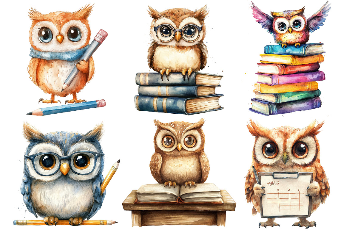 School Clipart School Owl Clipart, an Illustration by SinaCreation (Photo 3 of 5)