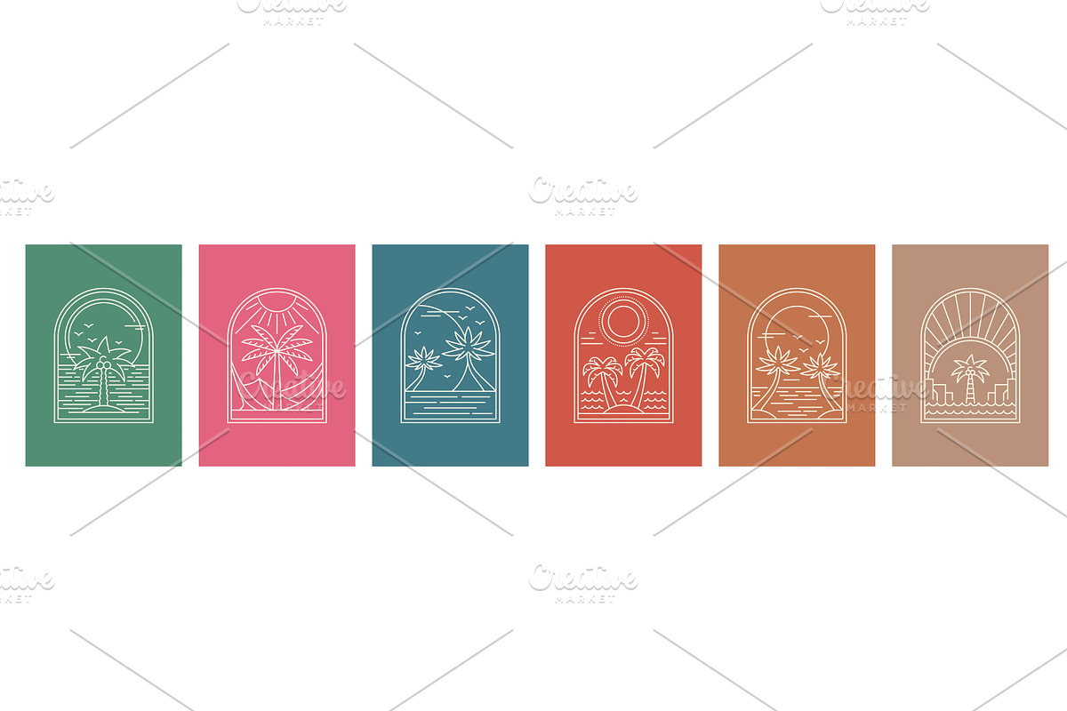 Boho palm tree arc icons, a Decorative Illustration by Vector Tradition