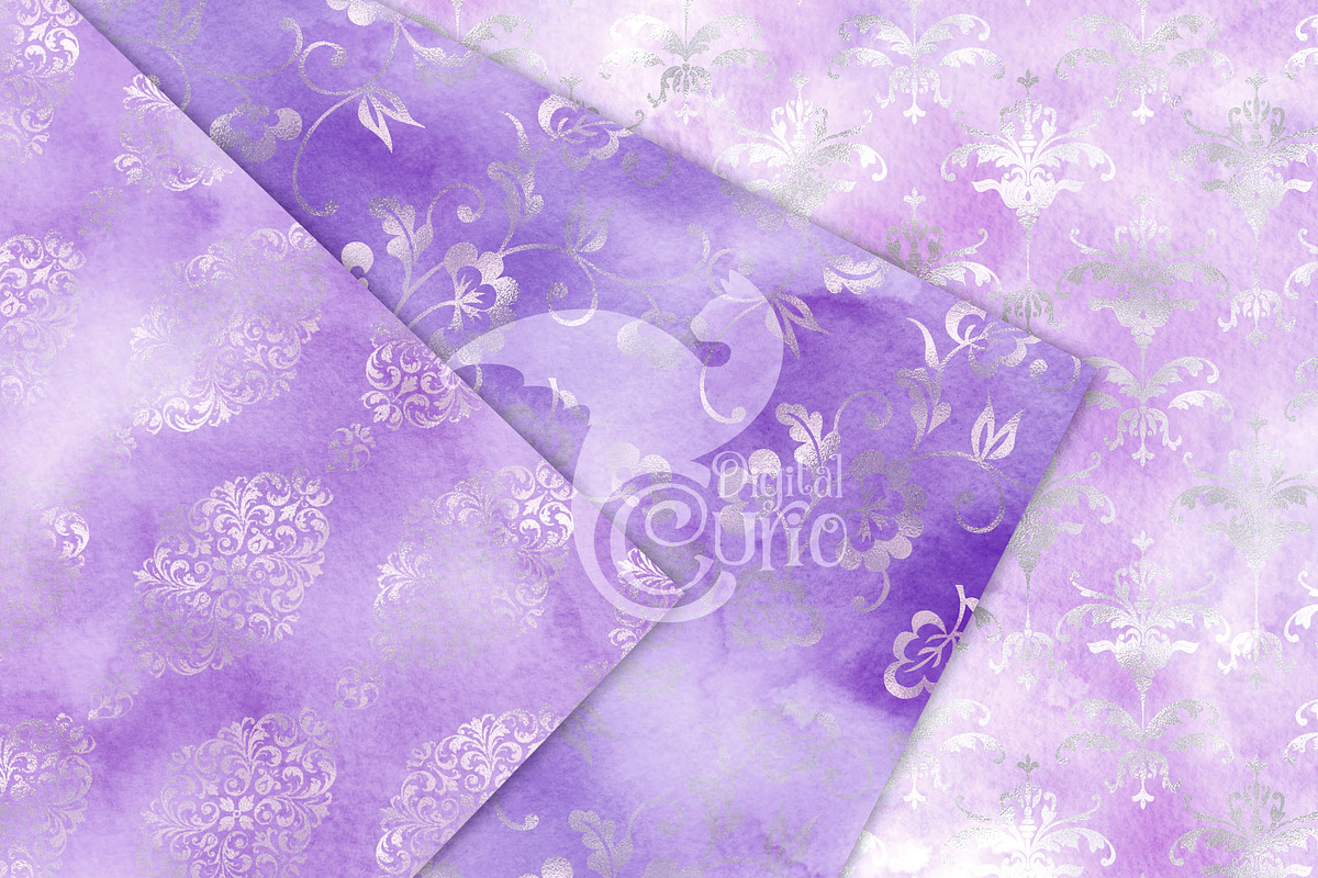 Purple and Silver Watercolor Damask, a Texture Graphic by Digital Curio (Photo 2 of 3)