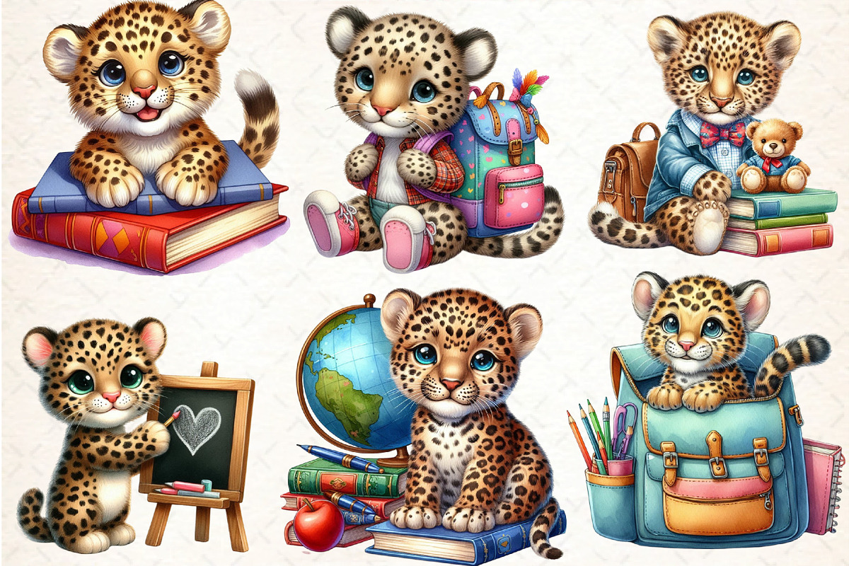 Baby Leopards Back to School Clipart, an Animal Illustration by DreamCafeArt (Photo 3 of 5)