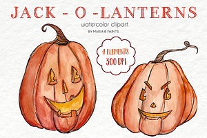 Watercolor Clip Art - Jack-O-Lantern