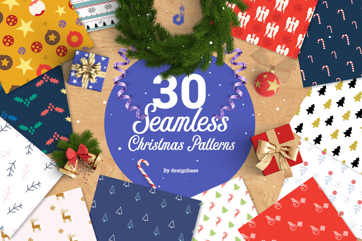 30 Seamless Christmas Patterns, a Pattern Graphic by Designbase (Photo 1 of 4)