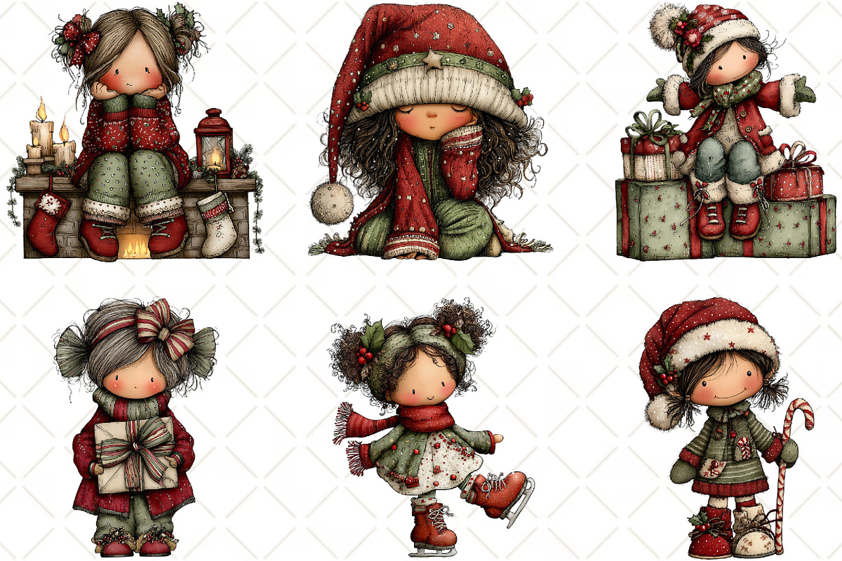 Whimsical Christmas Girl Clipart, an Illustration by Black Bird Studio (Photo 4 of 6)