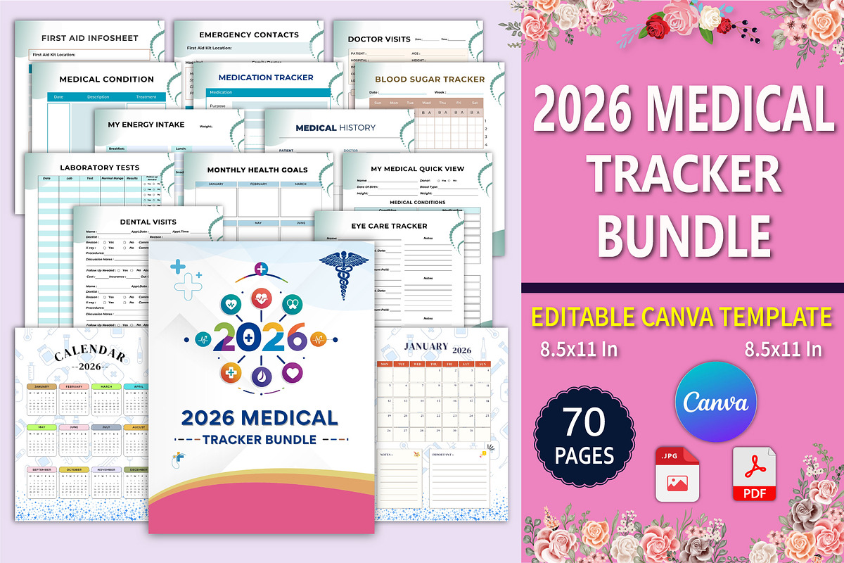2026 Medical Tracker Bundle, a Print Template by Designmela01 (Photo 1 of 7)