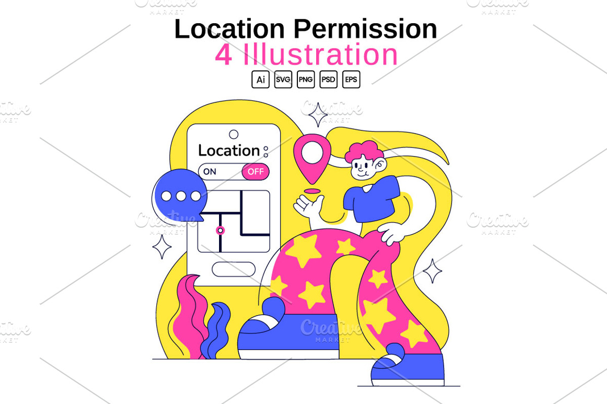 4 Location Permission Illustration, a Person Illustration by denayunebgt (Photo 1 of 4)