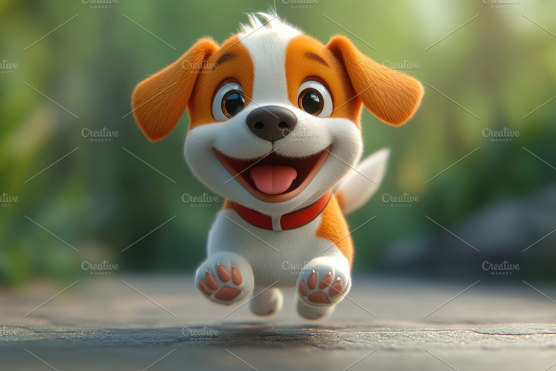 Happy cartoon puppy runs joyfully al, a Photo by Tanuart