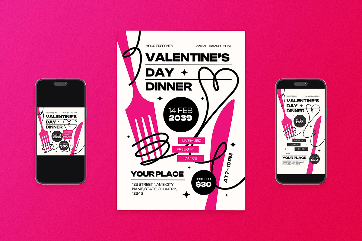 Valentine’s Day Dinner Flyer Set, a Flyer Template by Aiyari Graphic (Photo 1 of 3)