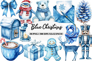 Blue Christmas Clipart Sublimation, an Illustration by Daily.Designs