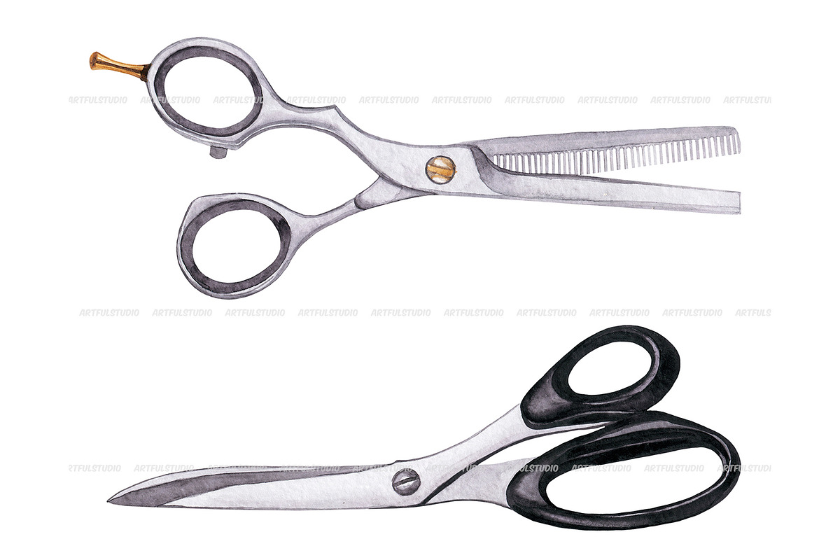 Watercolor vintage scissors clipart, an Object Illustration by ArtfulStudio (Photo 5 of 8)