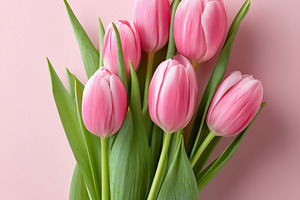 Bouquet of fresh pink tulips with, a Nature Photo by MistyDay