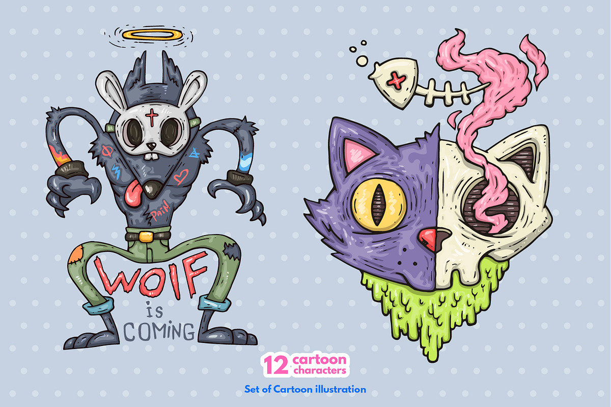 12 Different Cartoon Characters, an Illustration by Andrew_Derr