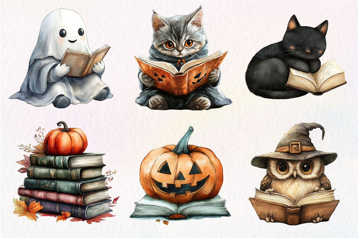 Cute Halloween Reading Clipart, an Illustration by Dream Creation (Photo 6 of 7)
