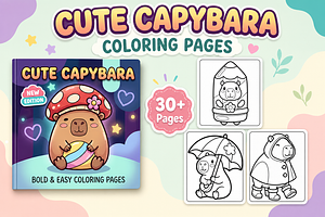 Capybara Coloring Pages for Kids, an Animal Illustration by Inkivelle Studio