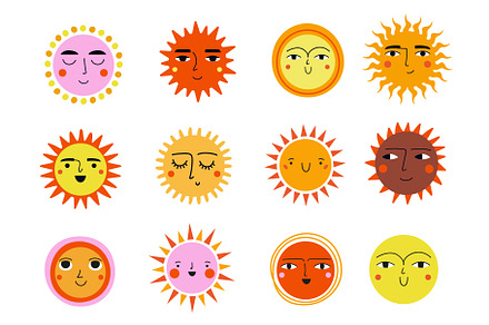 set of colored suns with smile faces, an Object Graphic by JULYMILKS