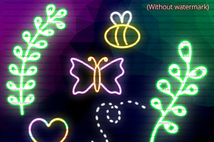 Neon Spring Flowers Clipart PNG