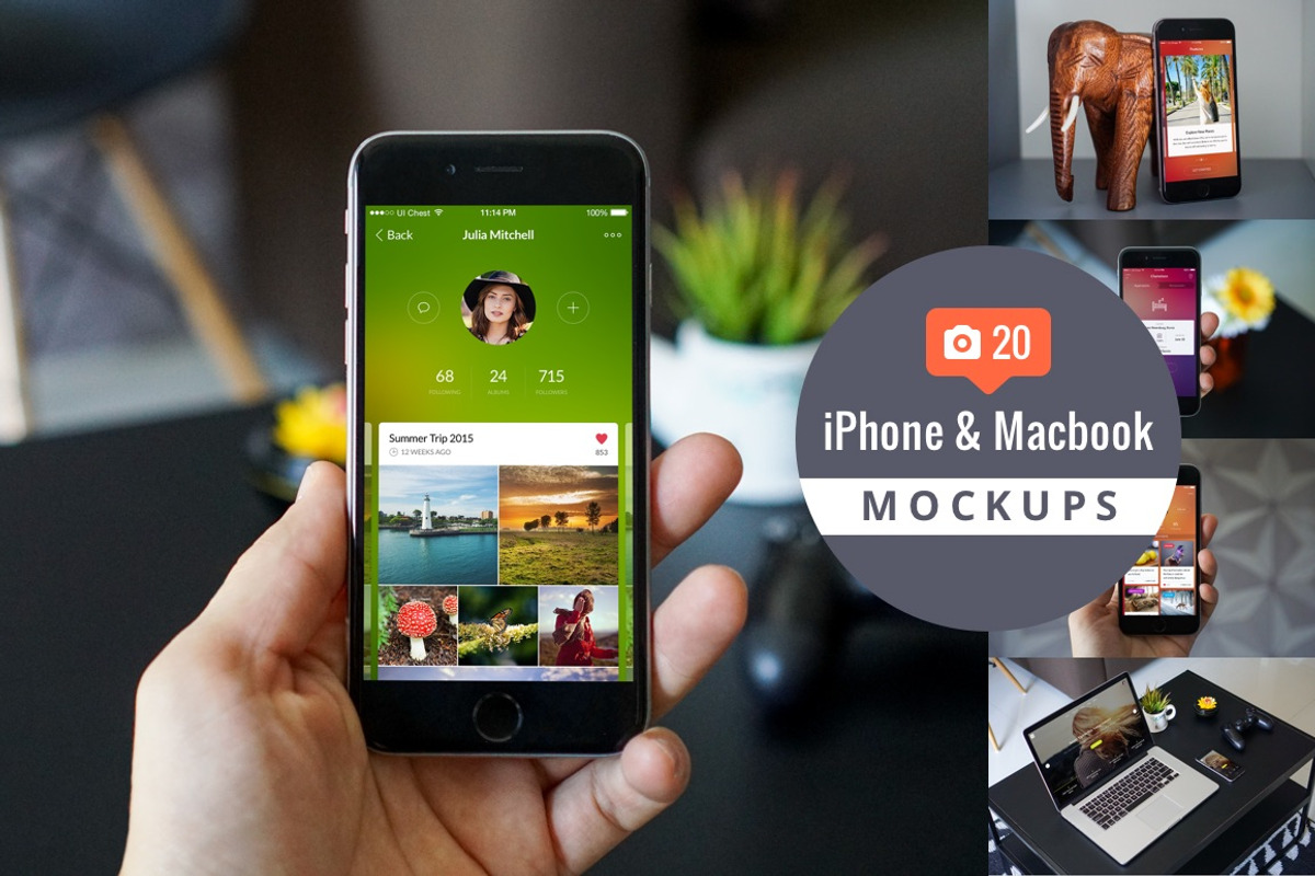 20 iPhone & Macbook Mockups, an iPhone Mockup by UI Chest (Photo 1 of 9)