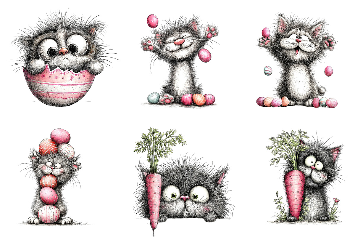 Whimsical Funny Easter Cat Clipart, an Illustration by CreationArt (Photo 3 of 7)