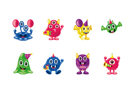 Birthday Monsters Icon Set, a Templates & Theme by studiogstock